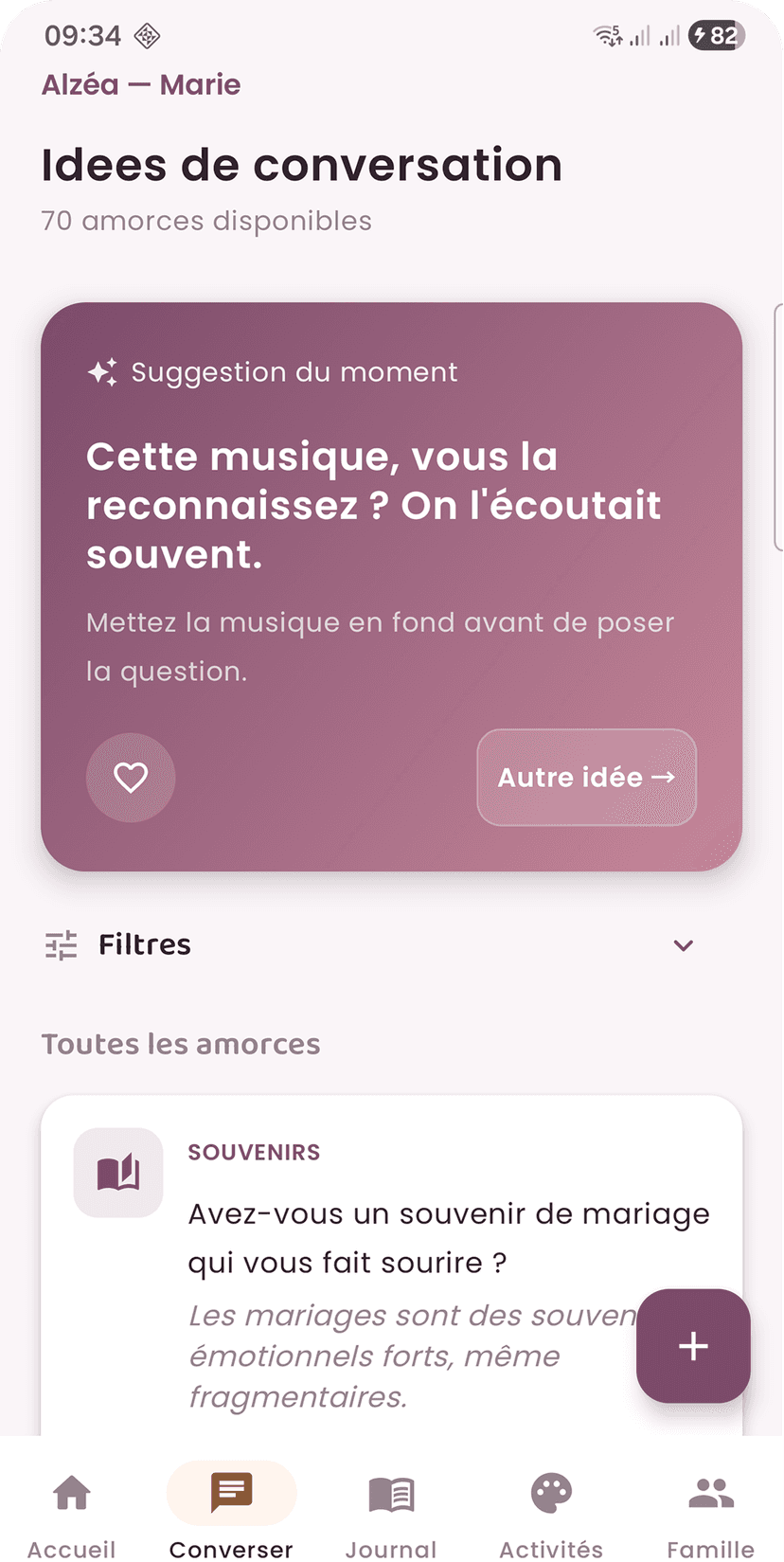 Idées de conversation — amorces personnalisées